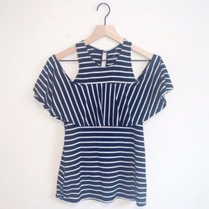 Alya Striped Round Neck Cold Shoulder Top